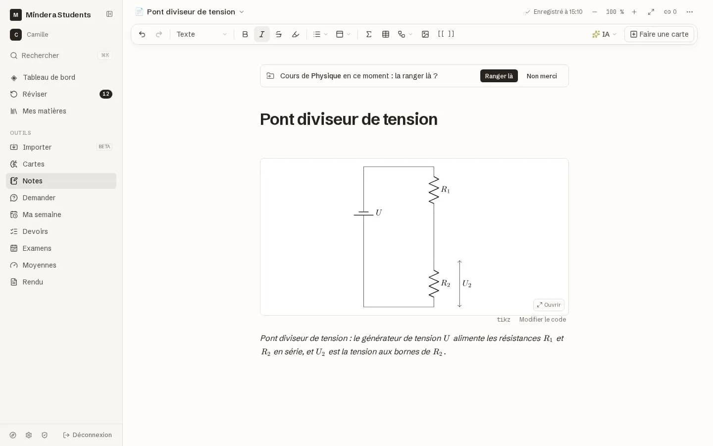 Un circuit TikZ tracé par Mindera
