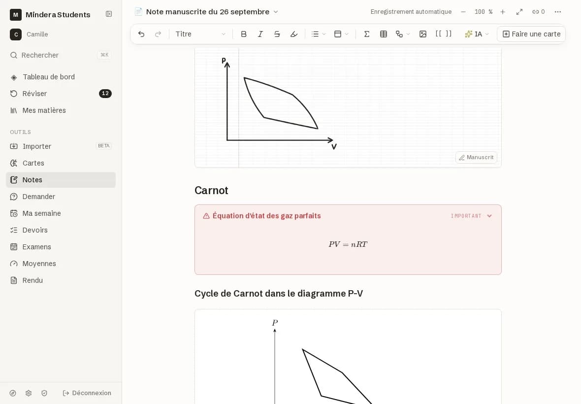 Une page écrite au stylet, puis transcrite en note